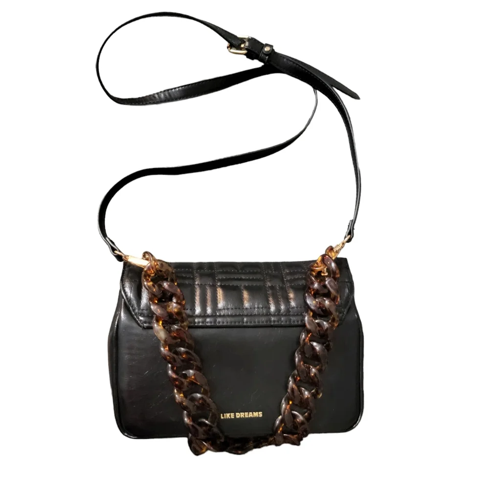 Like Dreams black faux leather purse Crossbody ‎ Quilted pattern tortoise strap